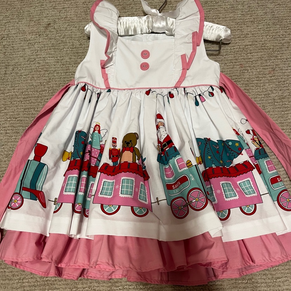 Eleanor Rose Pink and White Train Print Dress